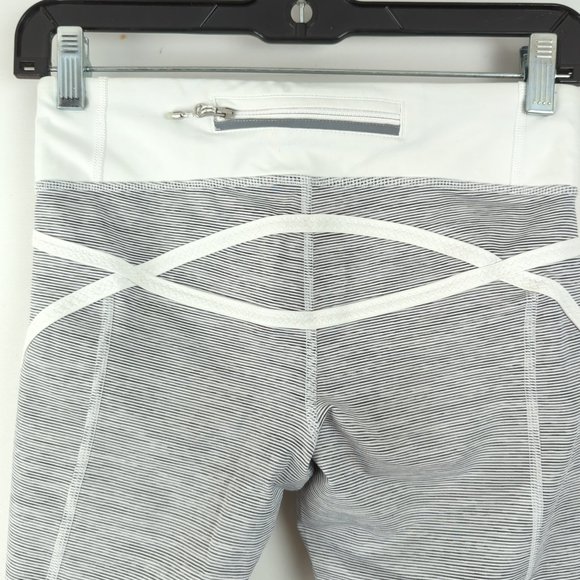 Lululemon Size 4 Run Pace Crop Women's White/Gray Ruched Sides Active Leggings - Picture 10 of 11